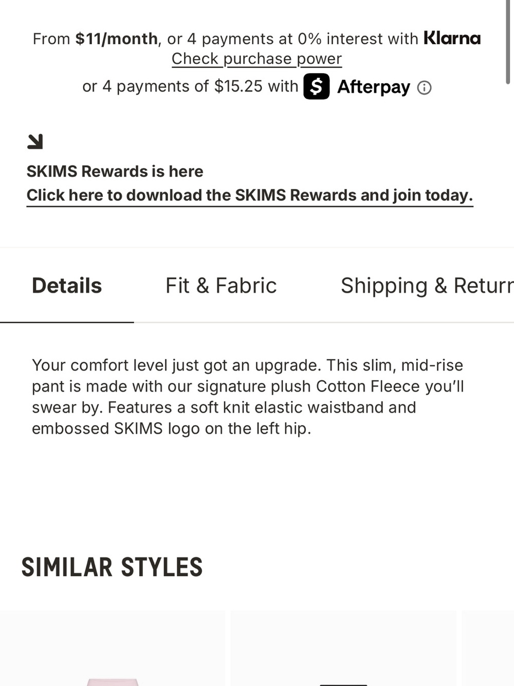 SKIMS Cotton Fleece Slim Pant Light Heather Grey Small New W Tags!! - Picture 10 of 11